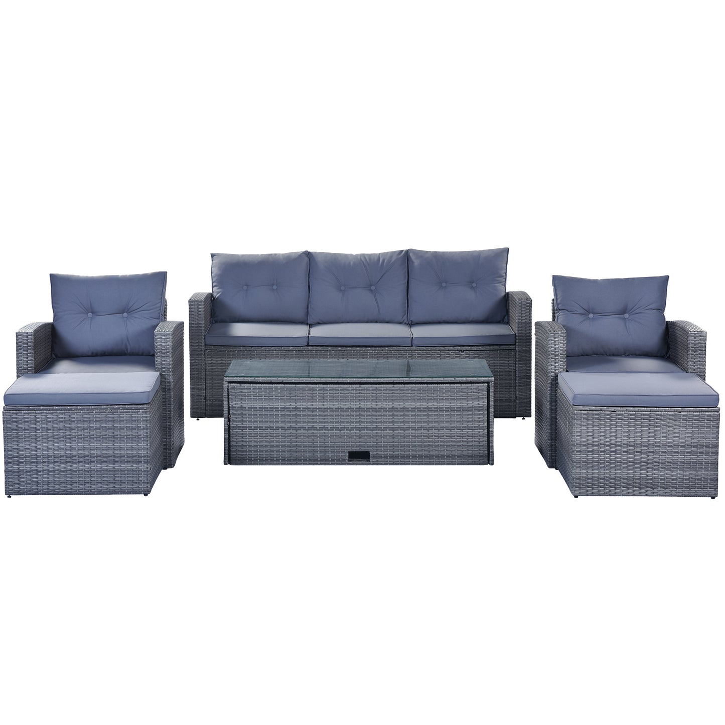 Prado 6 Pc PE Rattan Outdoor Patio Furniture Set - Gray