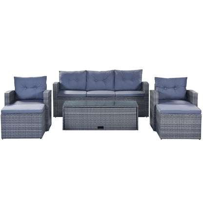 Prado 6 Pc PE Rattan Outdoor Patio Furniture Set - Gray