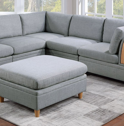 Felix 6pc Modular Sectional Sofa Set 3x Corner Wedges 2x Armless Chairs And 1x Ottoman - Light Grey