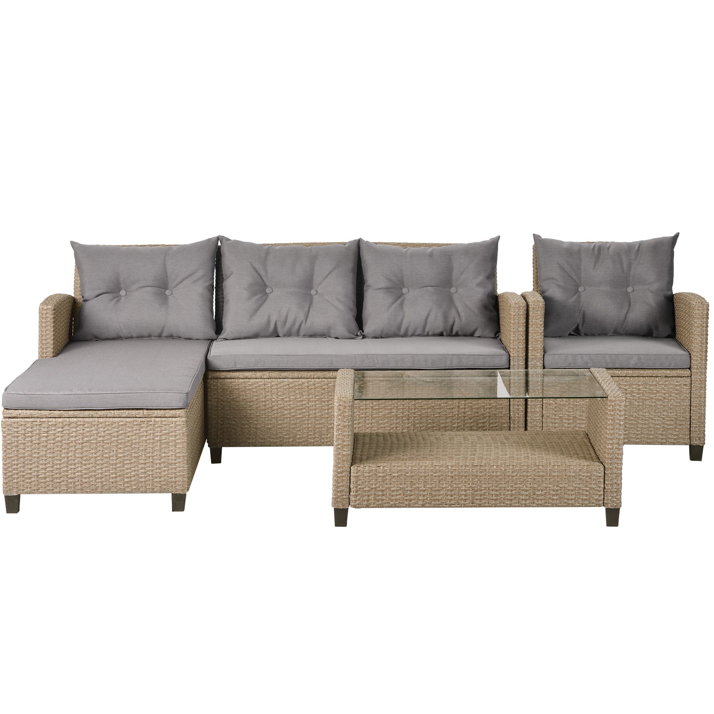 Lorimer 4 Pc Outdoor Patio Rattan Sectional Sofa Set - Gray