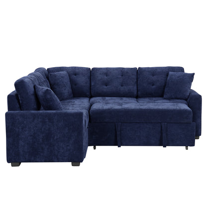 Novak L-shape Sofa Bed Pull-out Sleeper Sofa with Wheels - Navy Blue