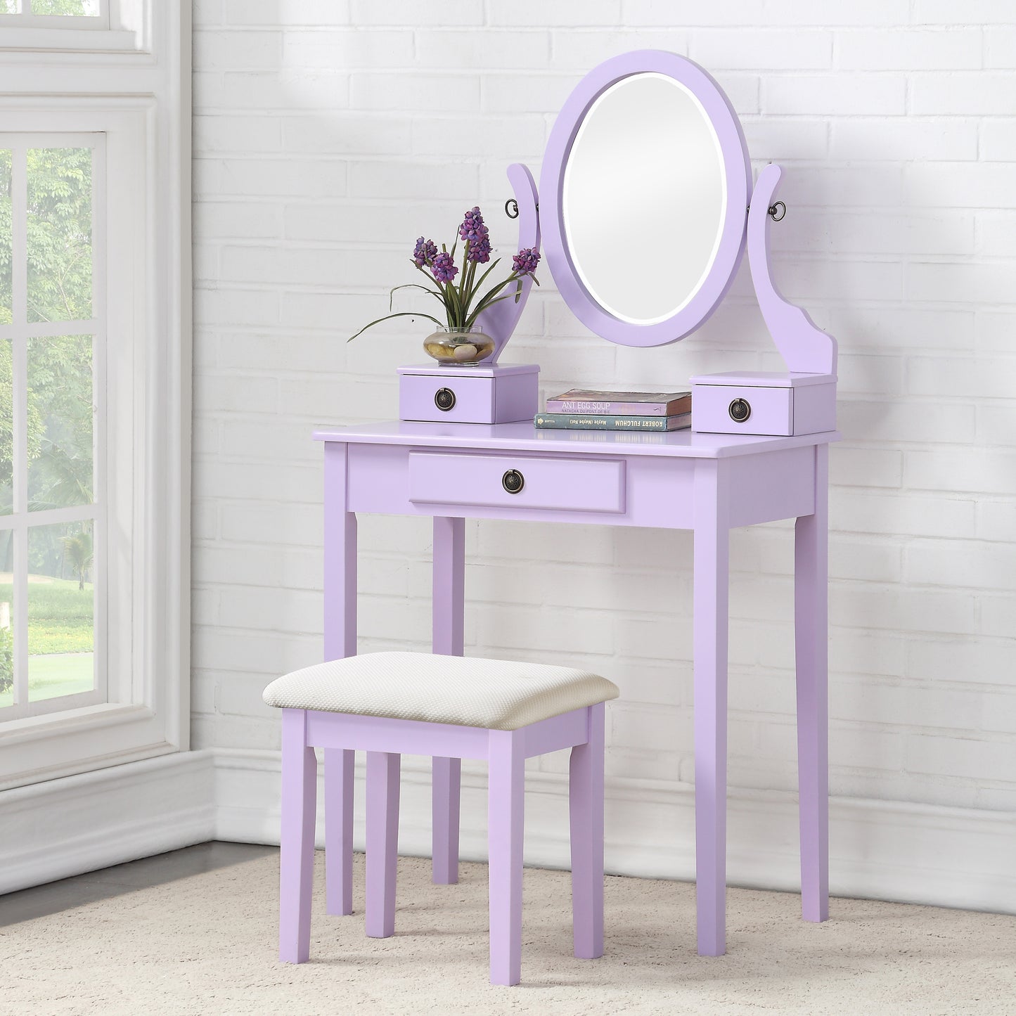 Moniya Makeup Vanity Table and Stool Set - Purple