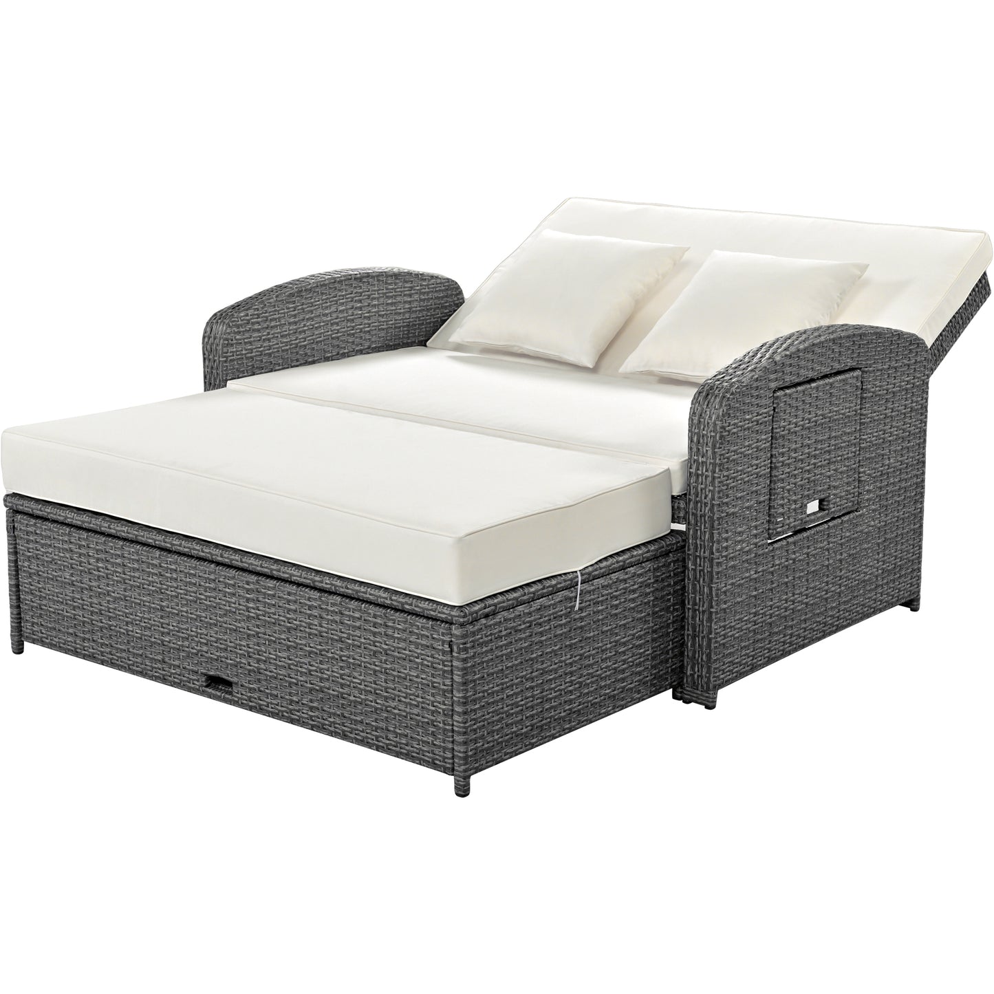 Tula PE Wicker Rattan Double Chaise Lounge - White