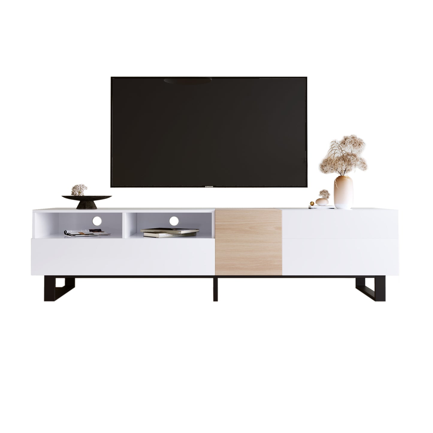 Vato Modern TV Stand Entertainment Center - White