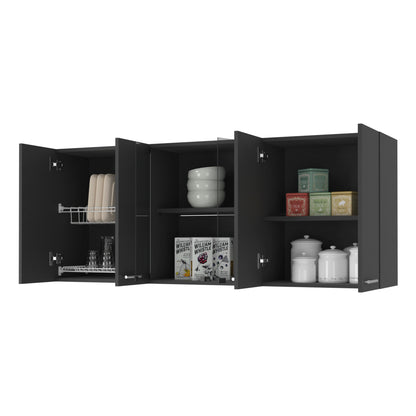 Shelton 2 Center Glass Doors Wall Cabinet - Black