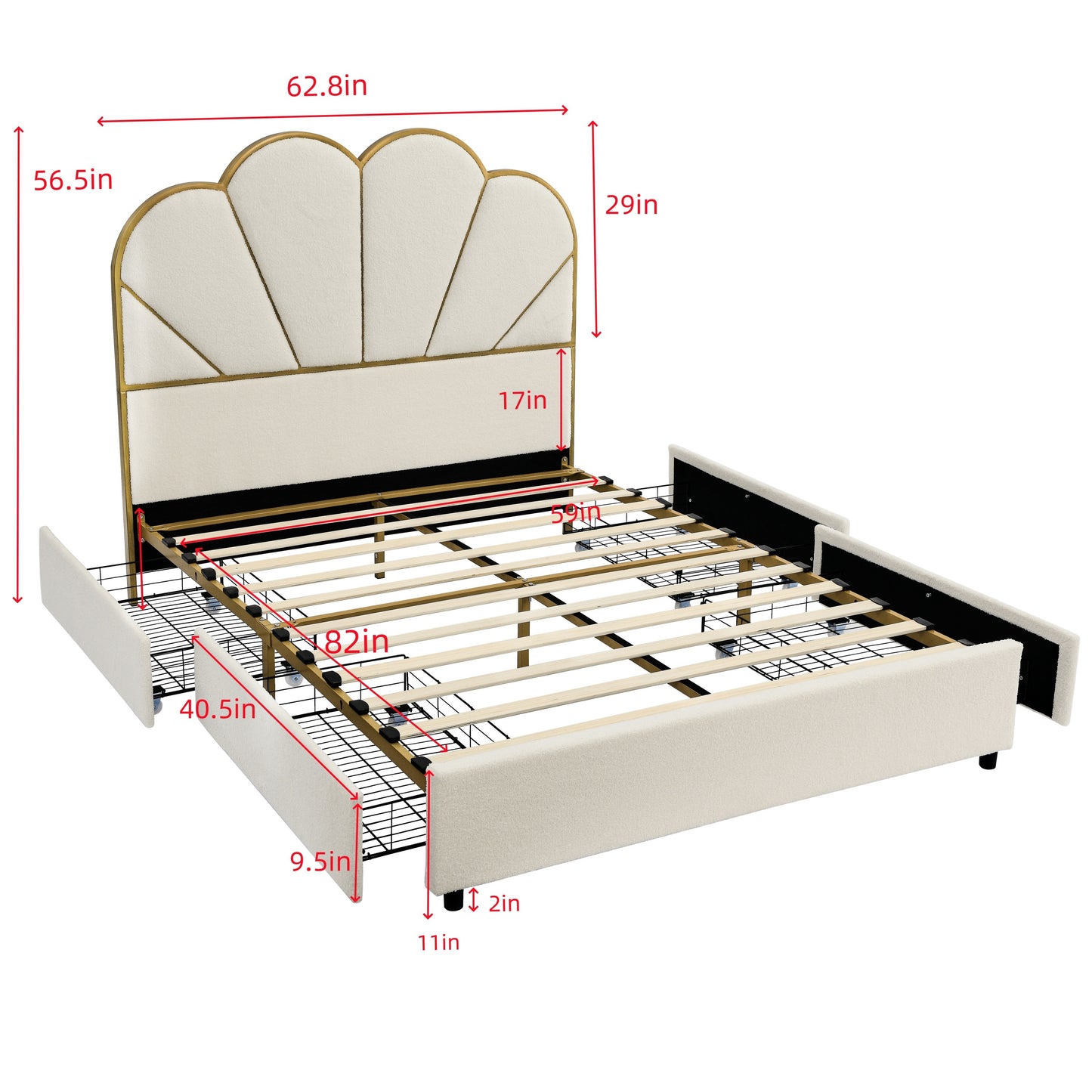 Oz Queen Size Bed Frame with Drawer - White