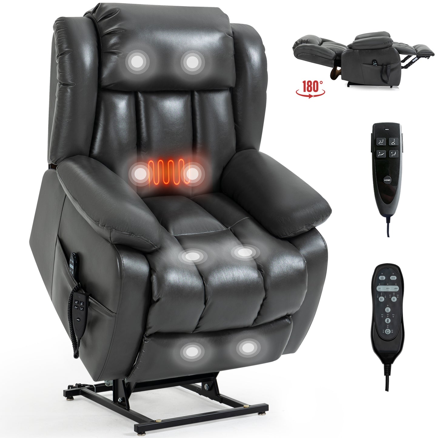 Brooklyn Dual Motor Power Lift Recliner Chair with Massage and Heating - Gray