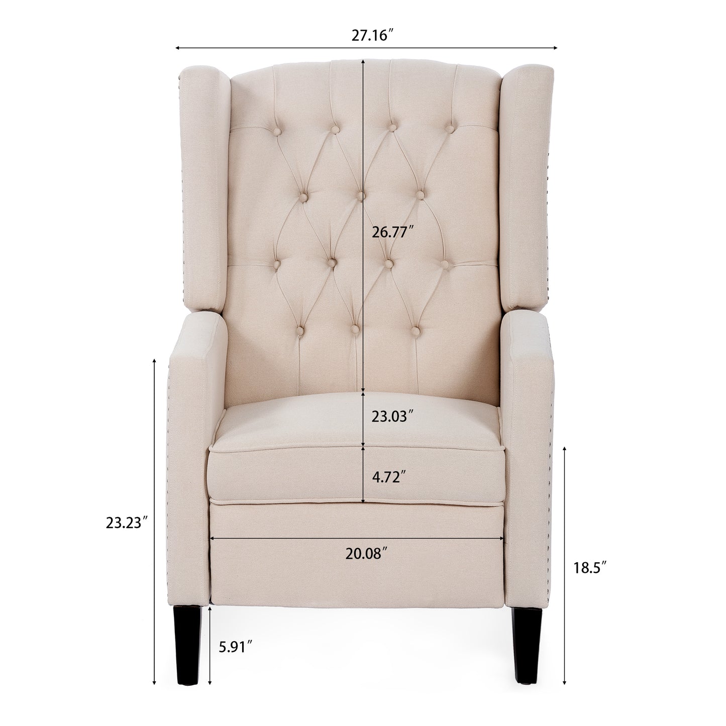 Nix Wide Manual Wing Chair Recliner - Beige