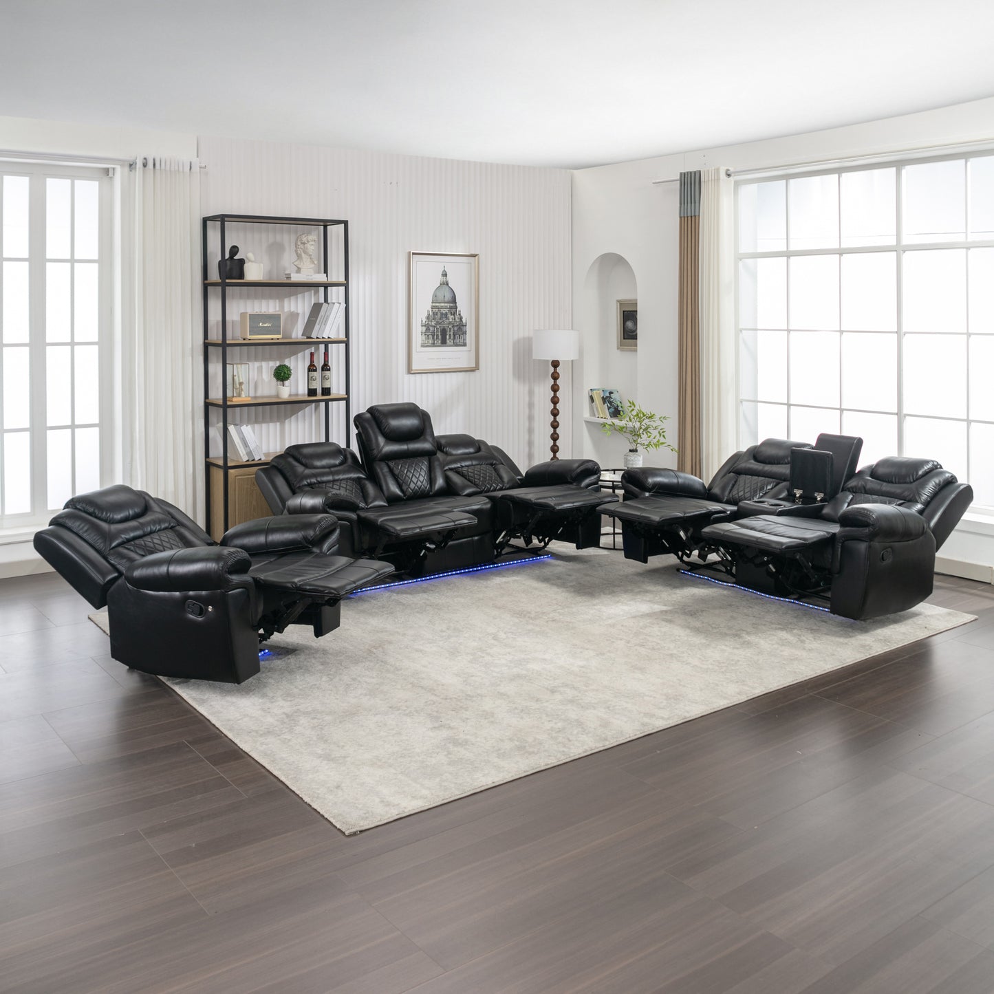 Milo 3 Pieces Recliner Sofa Sets - Black