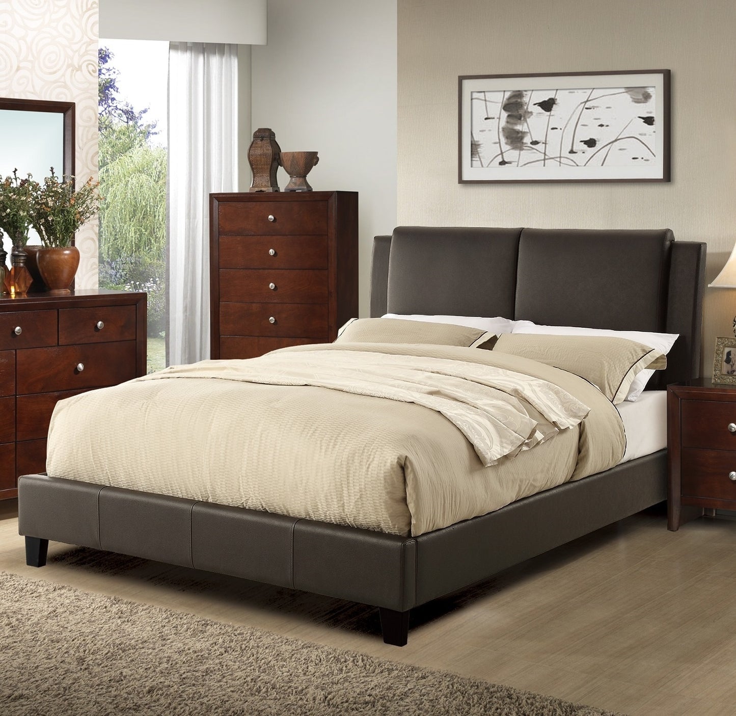 Niki Faux Leather Upholstered California King Size Bed - Brown