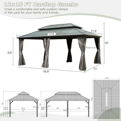 Genesis 12 X 18 ft Hardtop Gazebo - Gray