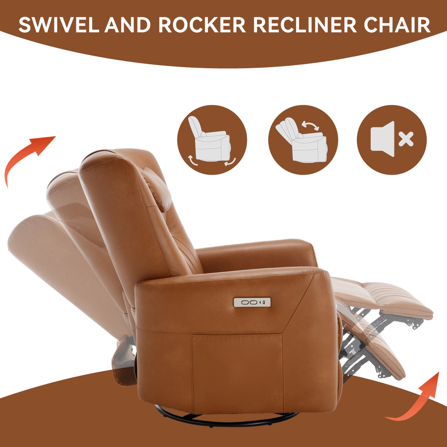 Davila Swivel and Rocker Power Recliner Chair with Lumbar and Neck Support - Yellow Brown