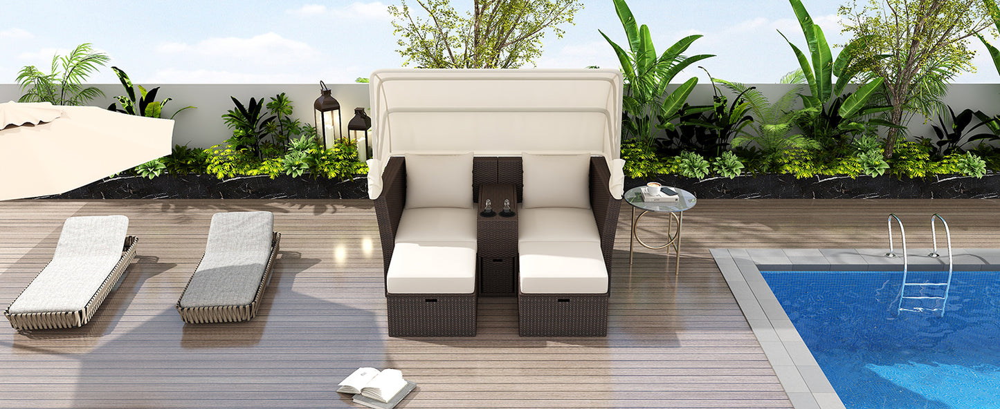 Ginson 2-Seater Outdoor Patio Daybed - Beige