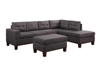 Hilo Fabric Reversible Sectional Sofa with Storage Ottoman - Dark Gray