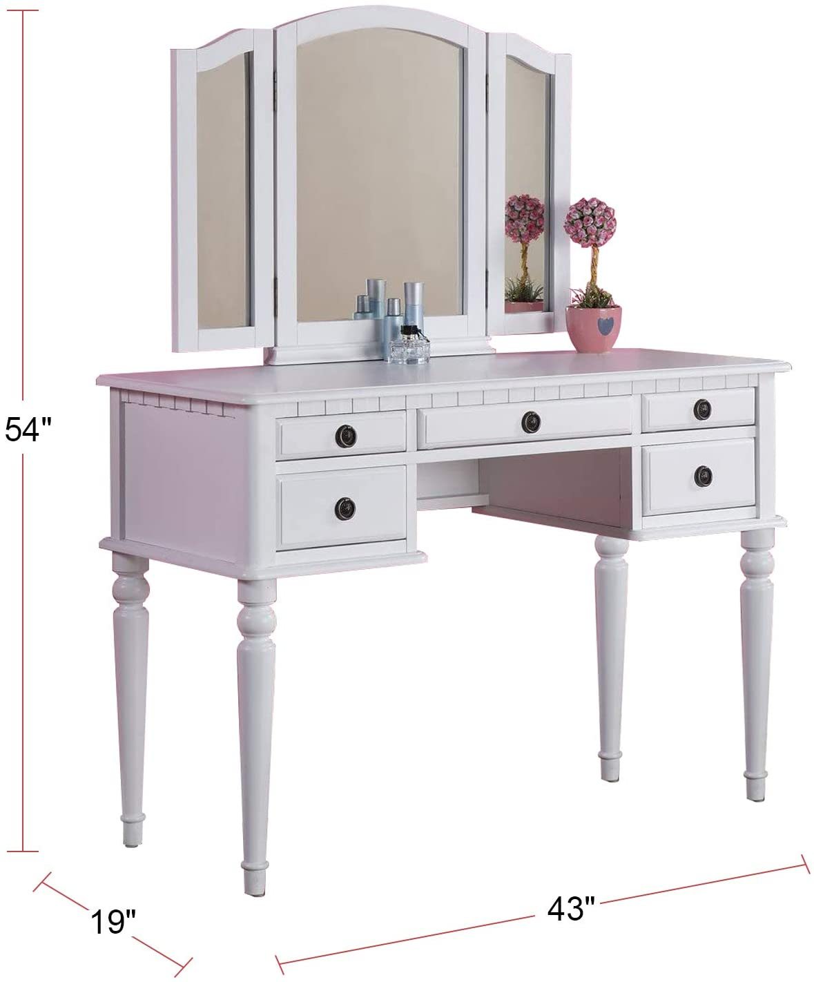 Arias Vanity Set with Foldable Mirror - White