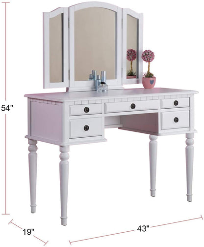 Arias Vanity Set with Foldable Mirror - White