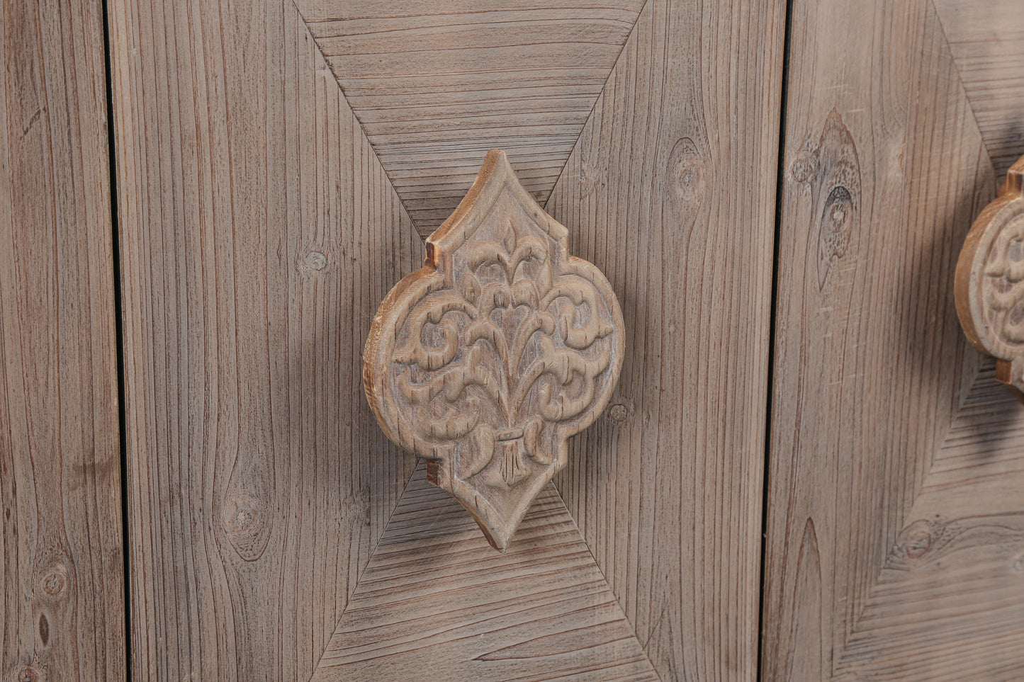 Carved Flower Door Handle Storage Cabinet - Antique brown