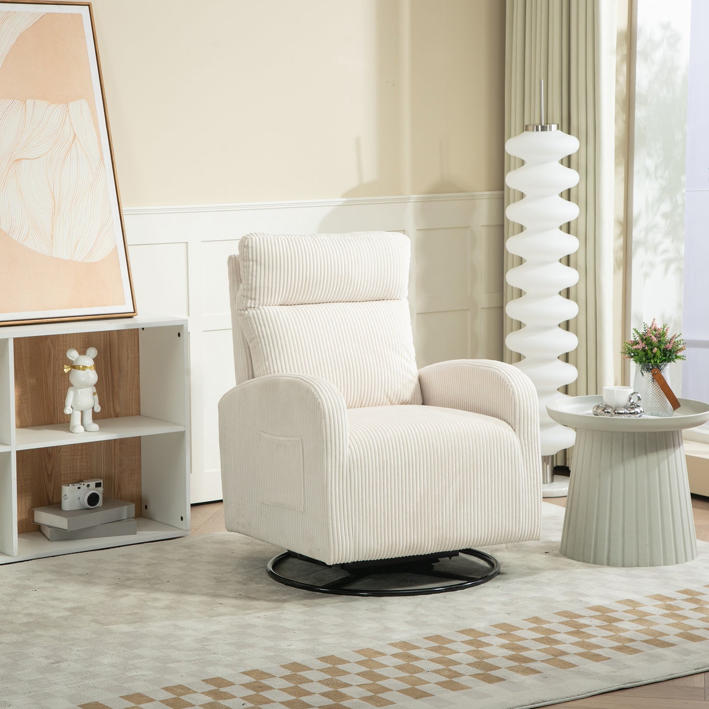 JiaDa Upholstered Swivel Rocking Chair - Beige