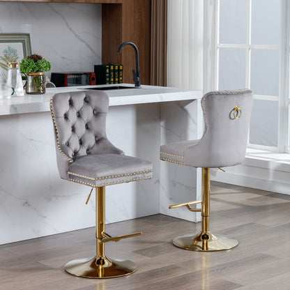 Golden Velvet Comfort Barstools - Gray Set of 2