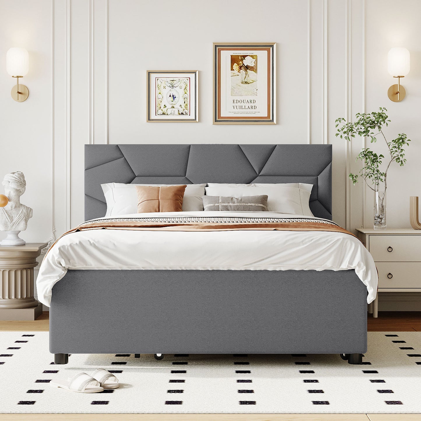 Brick Full Size Platform Bed with 2 drawers and Twin Size Trundle - Gray