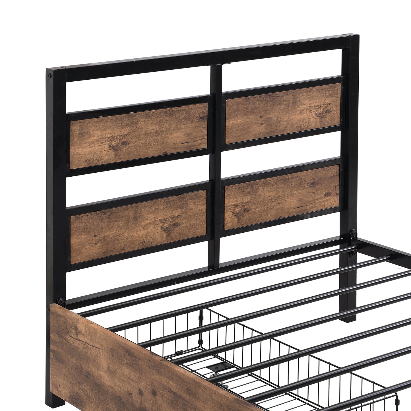 Rosy Twin Size Metal Platform Bed w Rotatable TV Stand - Black