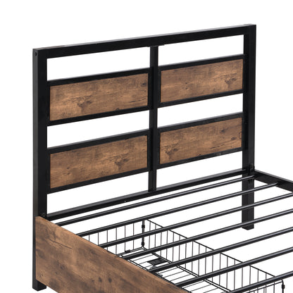 Rosy Twin Size Metal Platform Bed w Rotatable TV Stand - Black