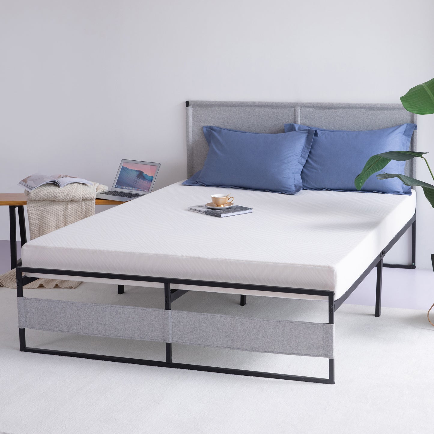 Ovi Queen Size Metal Bed Frame - Gray