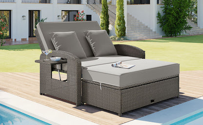 Tula PE Wicker Rattan Double Chaise Lounge - Gray