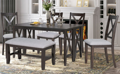 Stella 6pc Dining Set Solid Wood Table 4x Side Chairs And Bench - Espresso