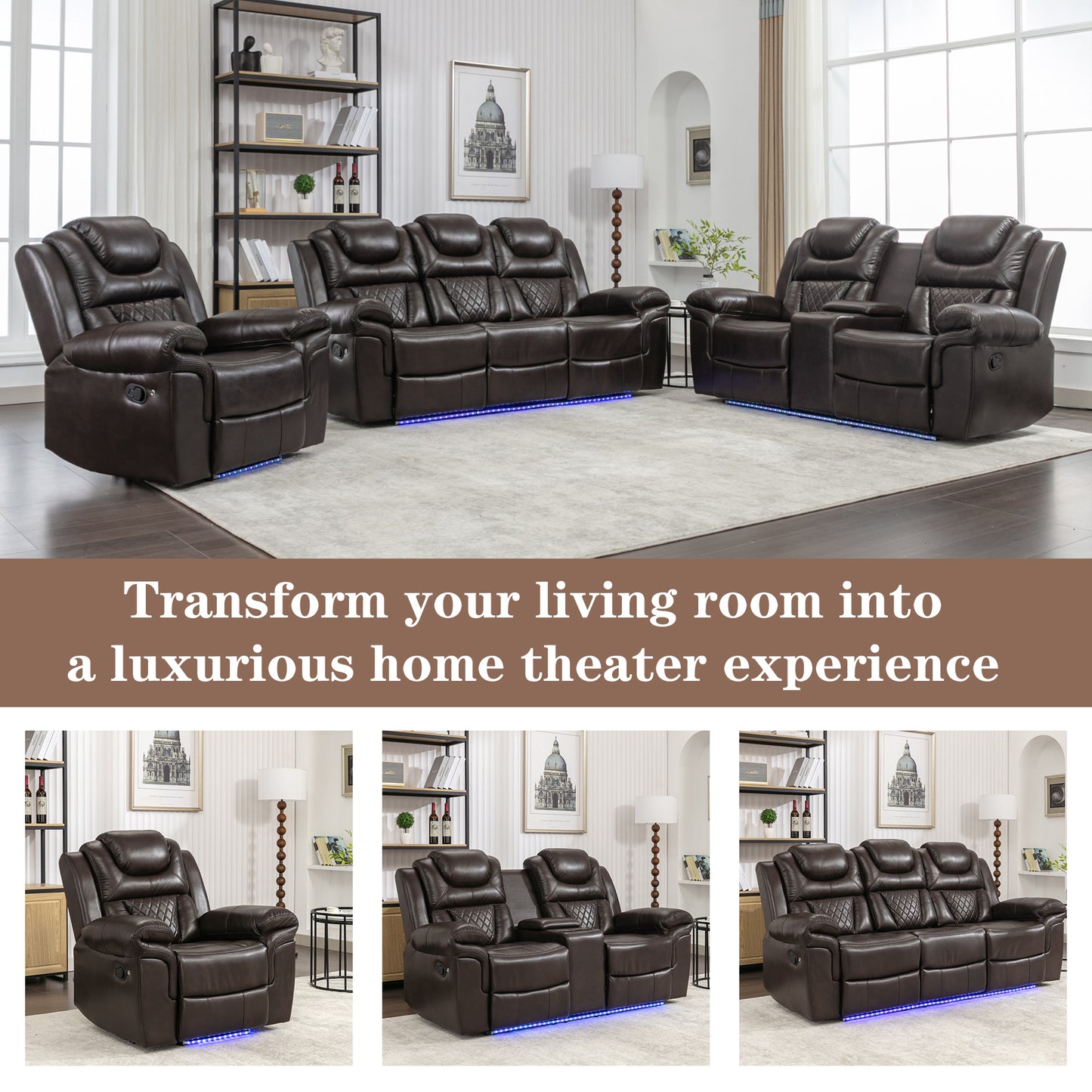 Milo 3 Pieces Recliner Sofa Sets - Brown