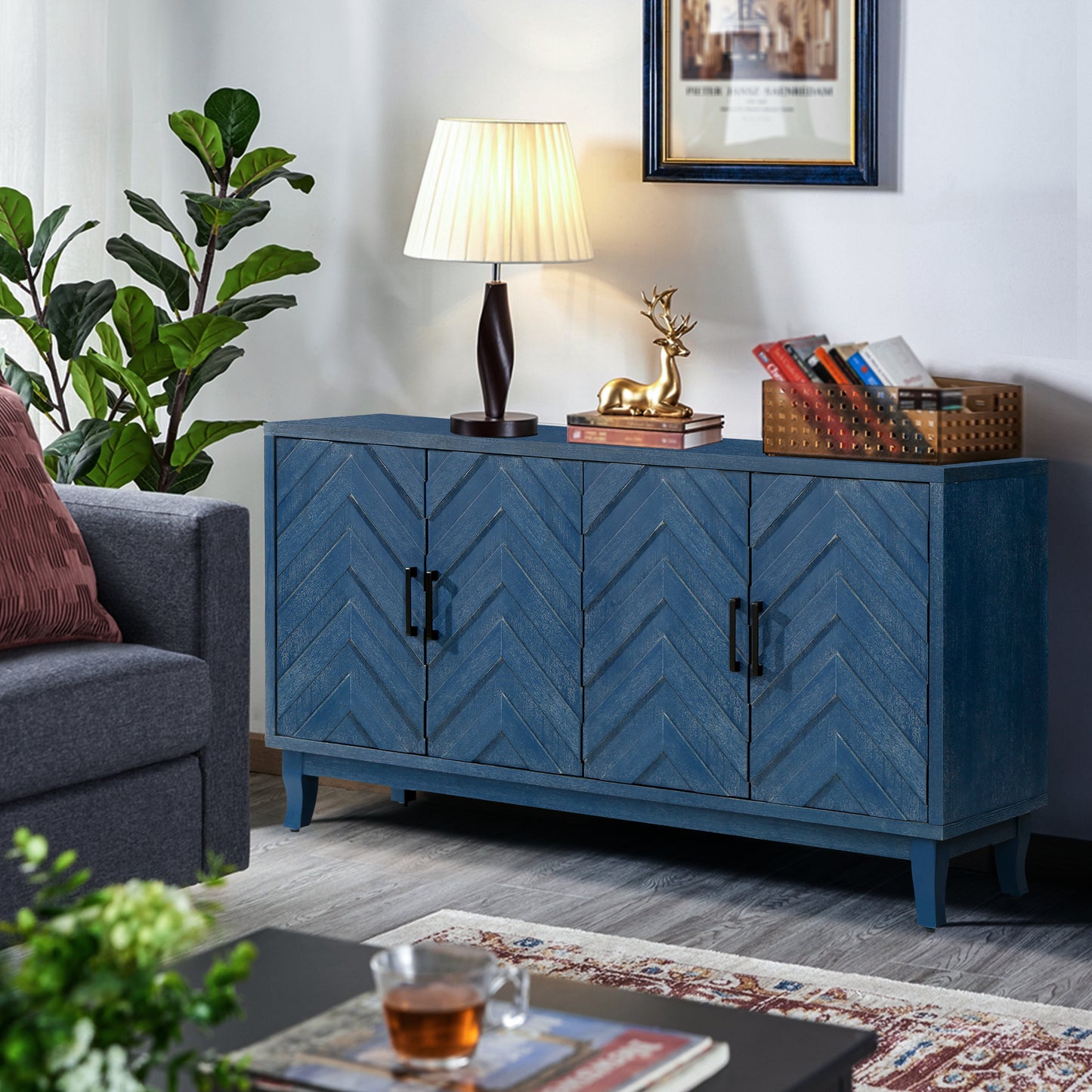 Wave Sideboard Cabinet - Navy Blue