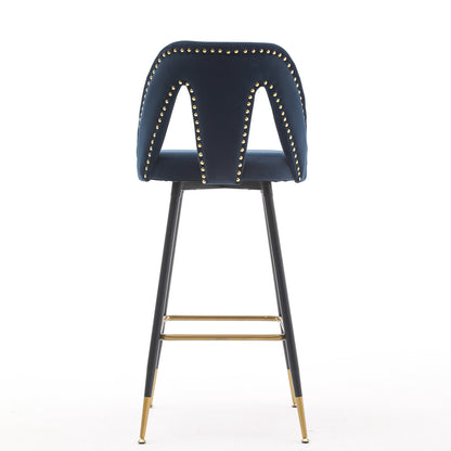 Velvet Upholstered Connor 28" Bar Stool - Blue  Set of 2