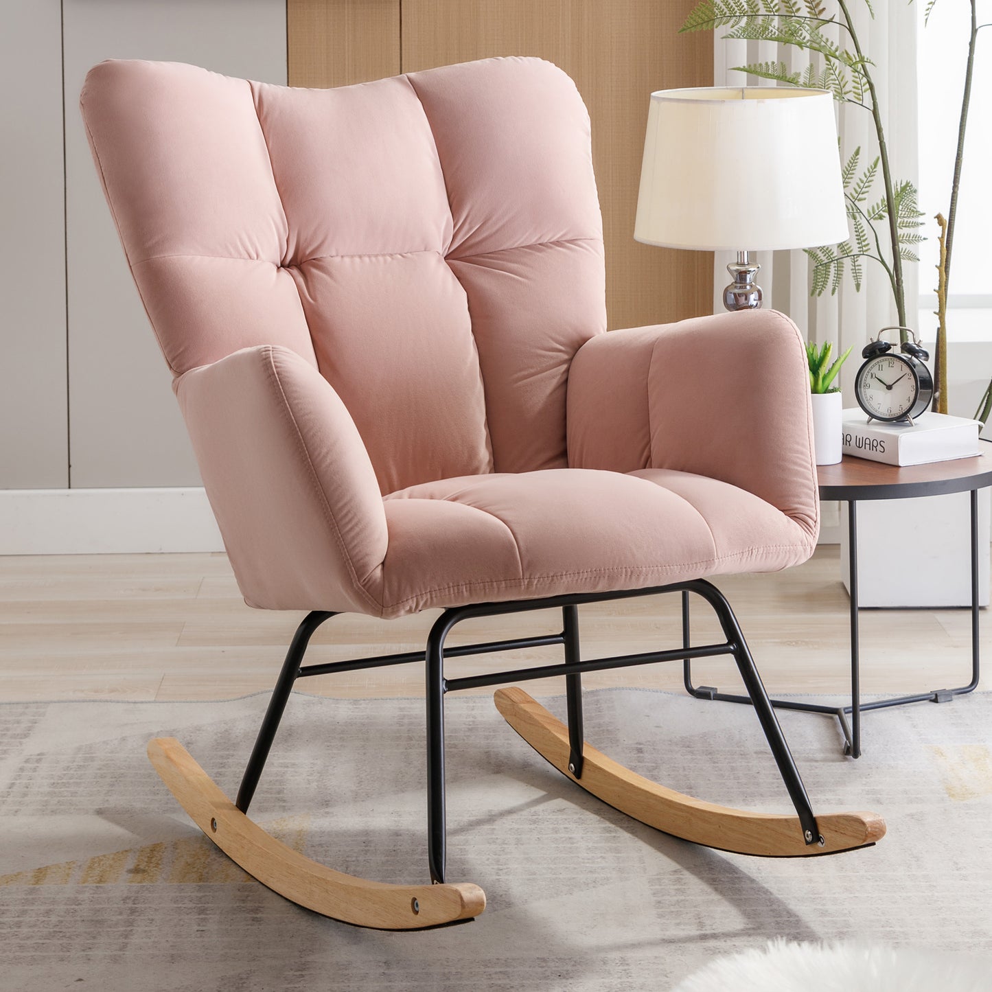 Noble Velvet Tufted Upholstered Rocking Chair - Pink