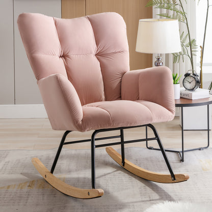 Noble Velvet Tufted Upholstered Rocking Chair - Pink