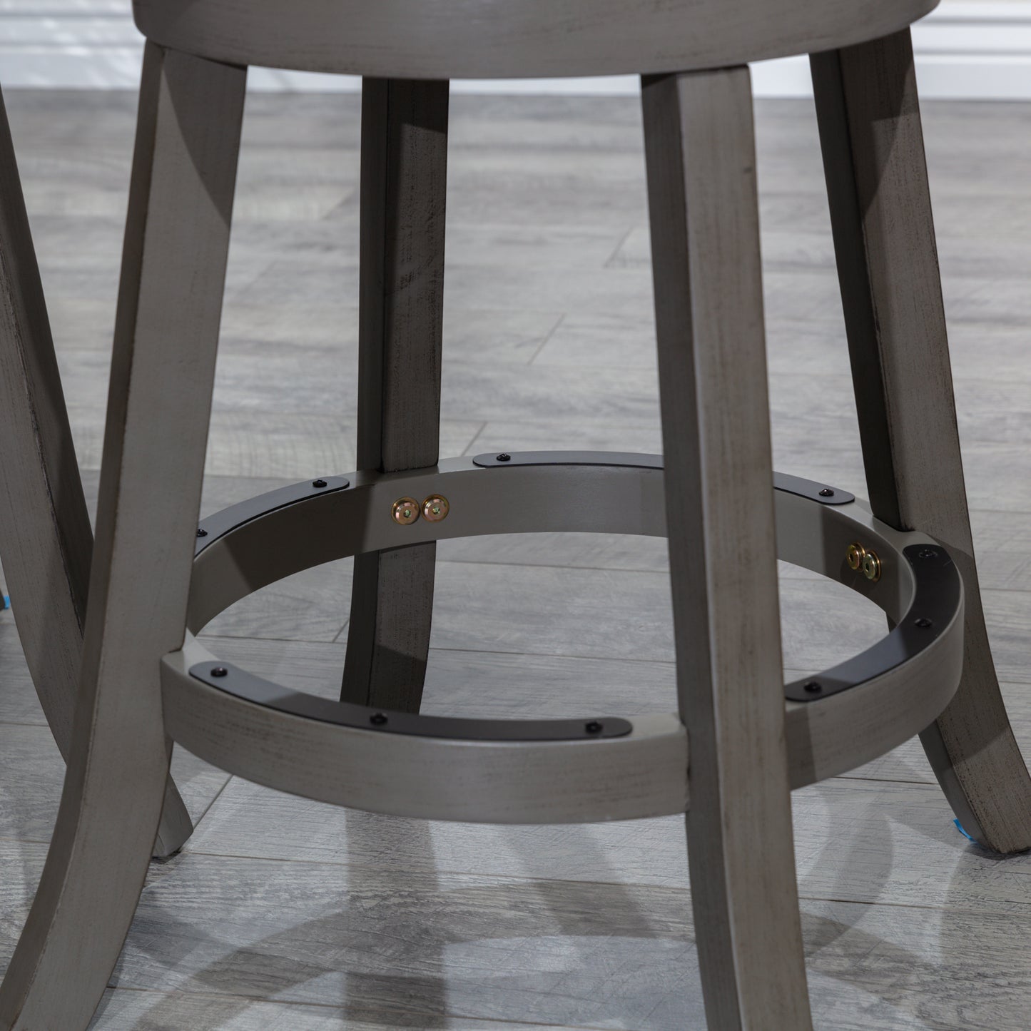 Viva Counter Stool, Weathered Gray, Black Leather Seat