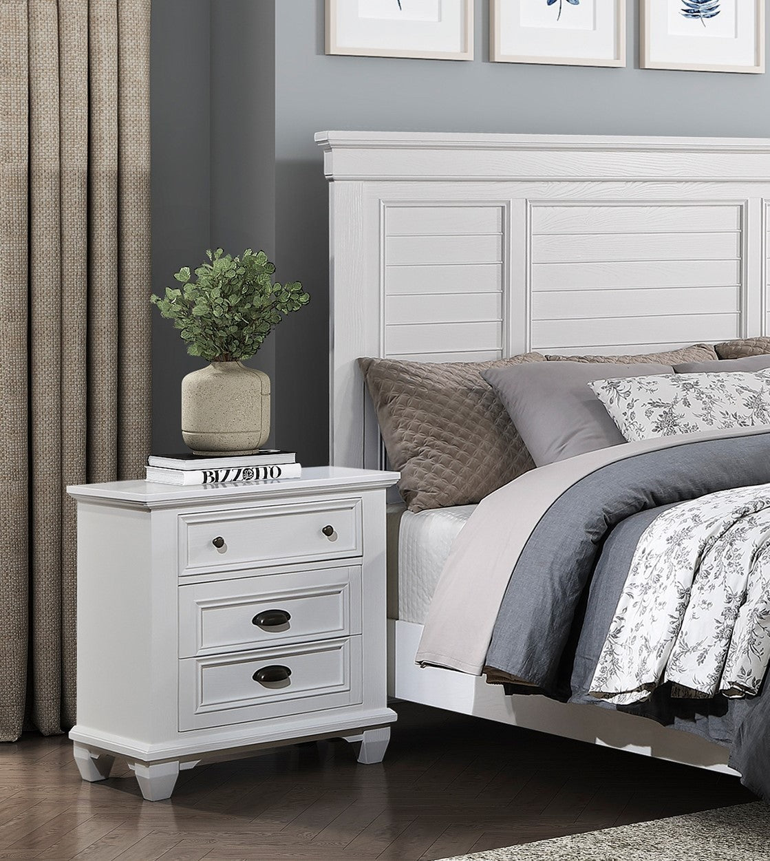 William Wooden Nightstand - White