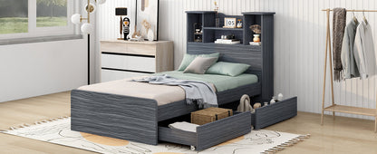 Taz Twin Size Platform Bed Frame with 4 Open Storage Shelves - Gray