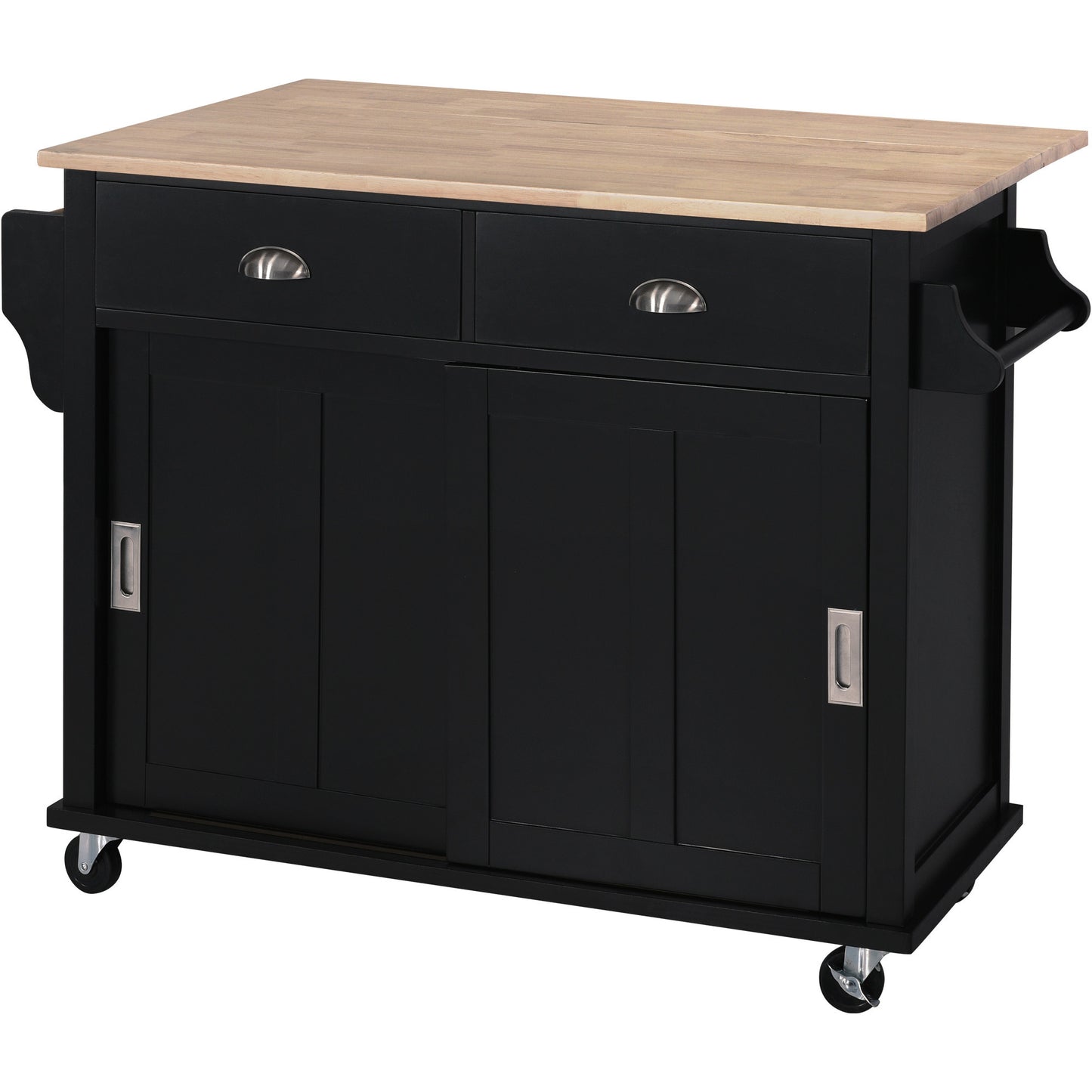 Culinary  Kitchen Cart with Countertop With Barn Door - Black