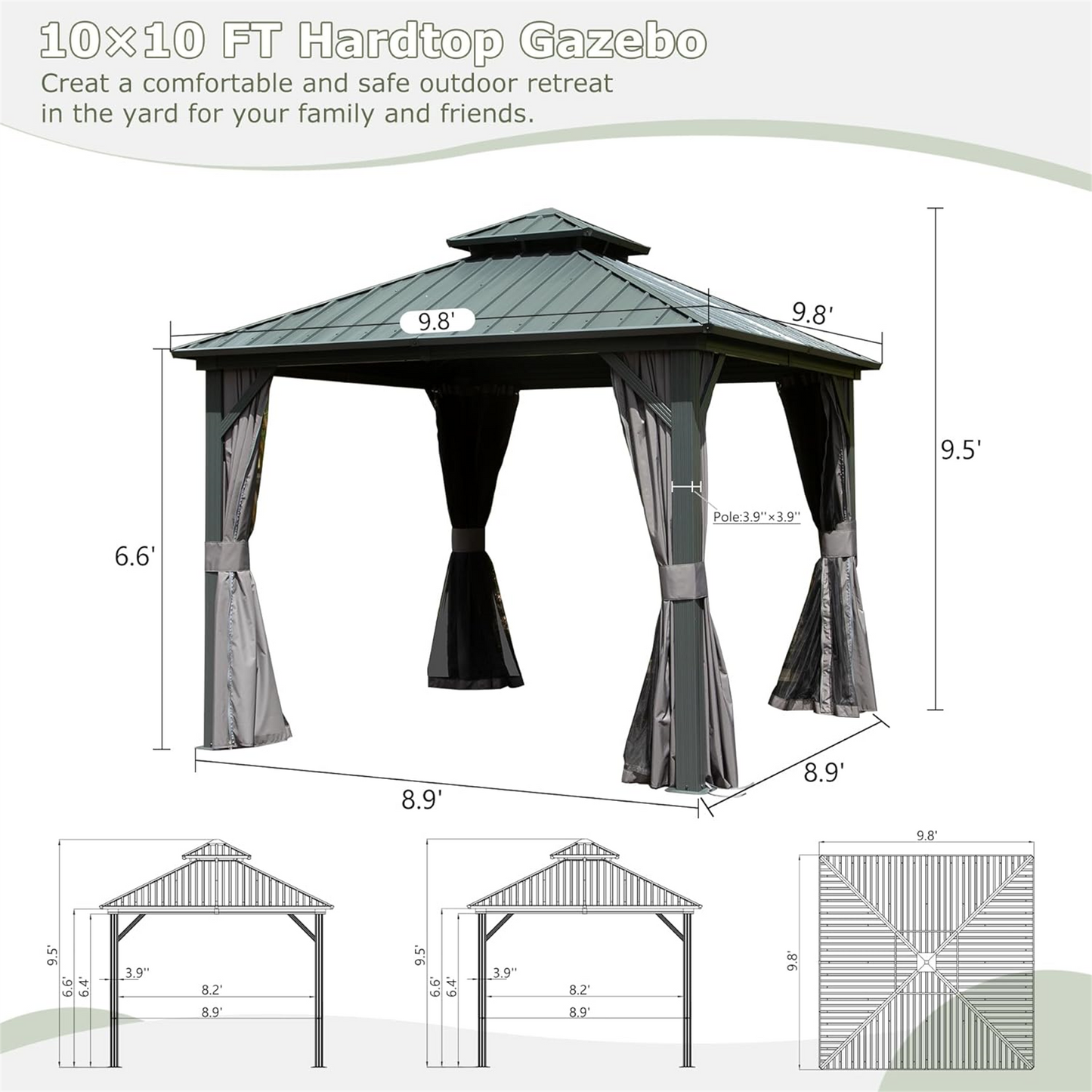 Emerson 10 X 10 ft Hardtop Gazebo - Gray