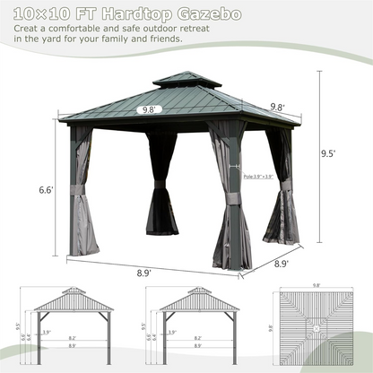 Emerson 10 X 10 ft Hardtop Gazebo - Gray