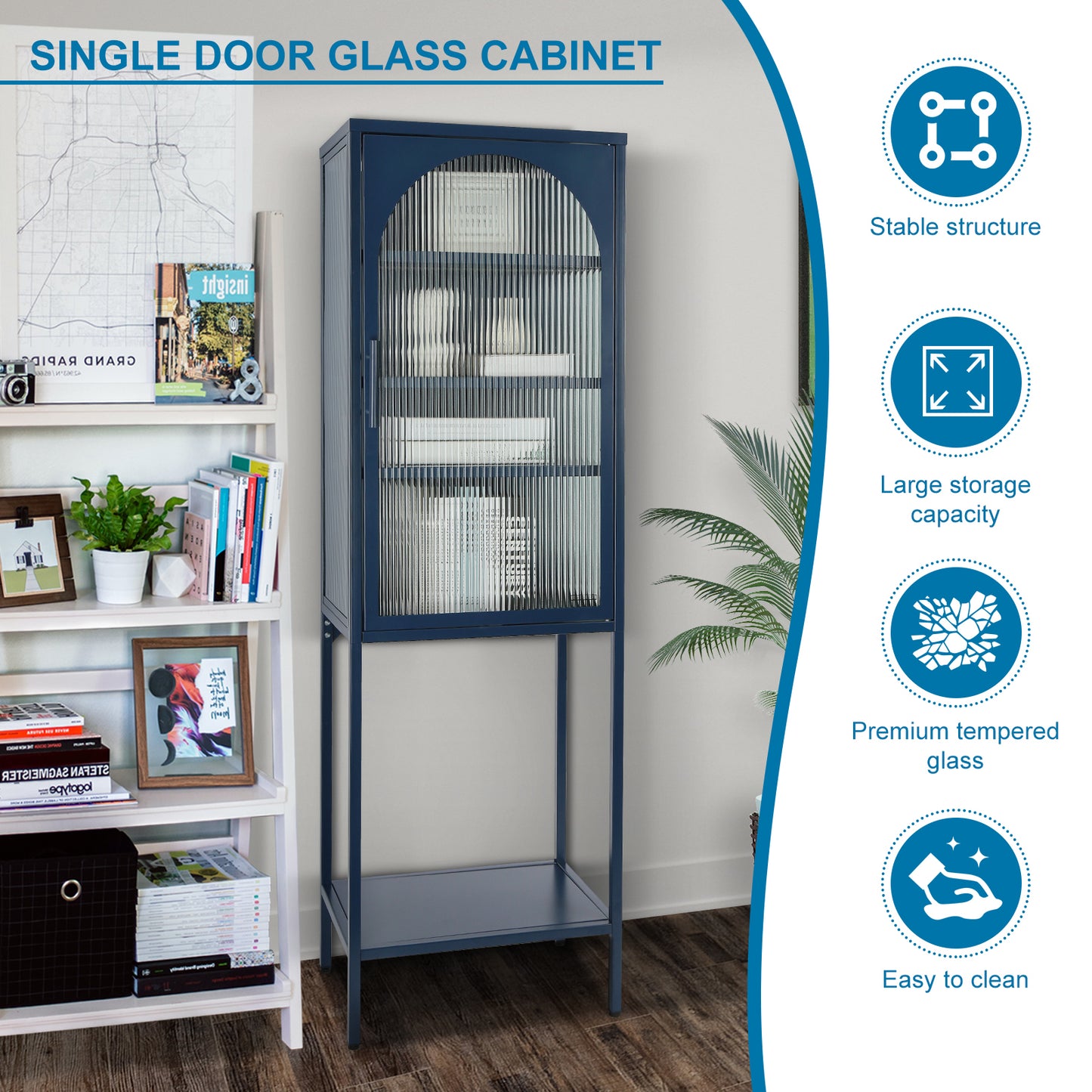 Arched Tempered Glass High Cabinet - Blue