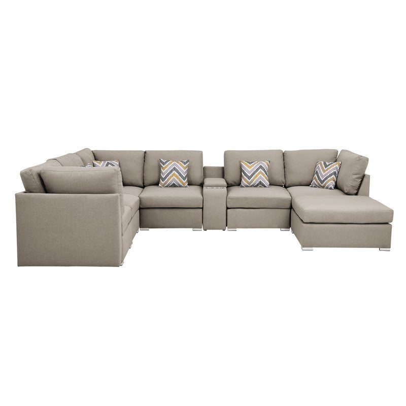 Lucy Fabric Reversible Modular Sectional Sofa and Ottoman - Beige