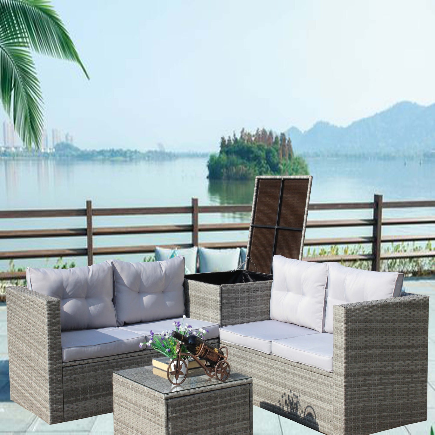 Ochoa 4 Pc Patio Sectional Wicker Rattan Sofa Set - Gray