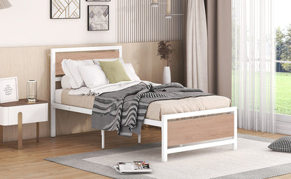 Quasar Twin Size Metal and Wood Platform Bed - White