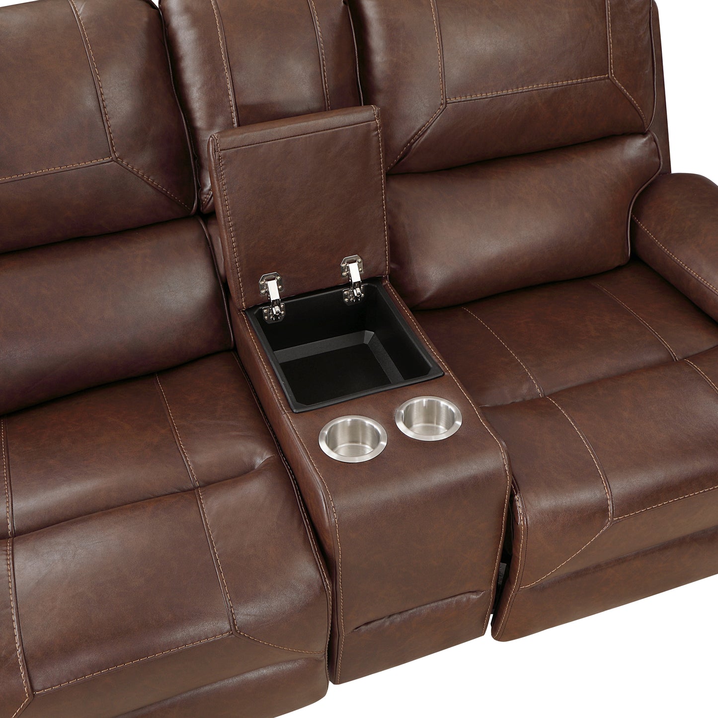 Hampton Double Glider Reclining Brown Love Seat with Center Console