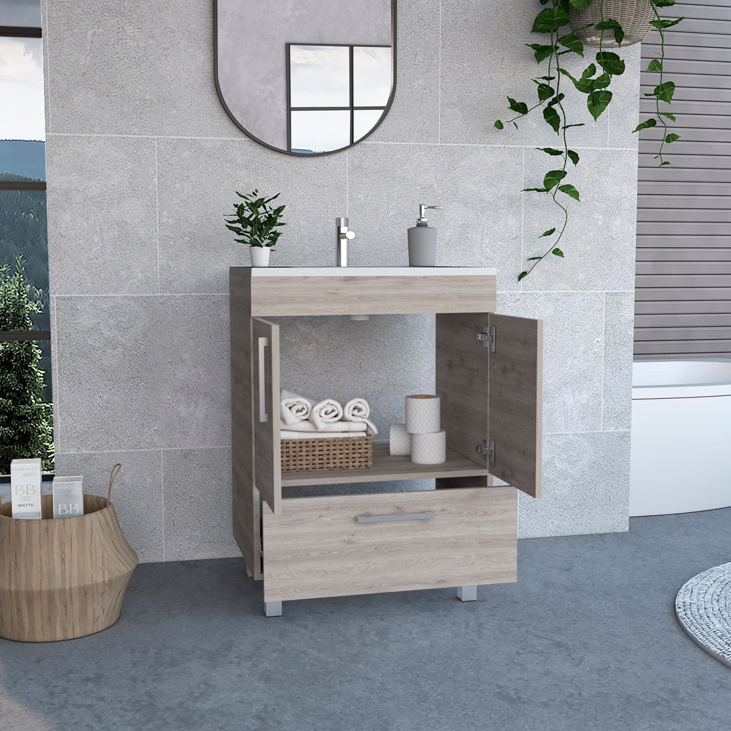 2-Door Rectangle Single Bathroom Vanity - Gray