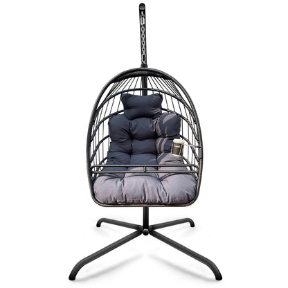 Tamura Patio Hanging Egg Chair with Stand - Black