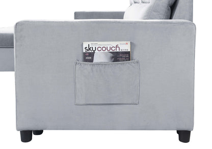 Ruby Velvet Reversible Sleeper Sectional Sofa with Storage Chaise - Light Gray