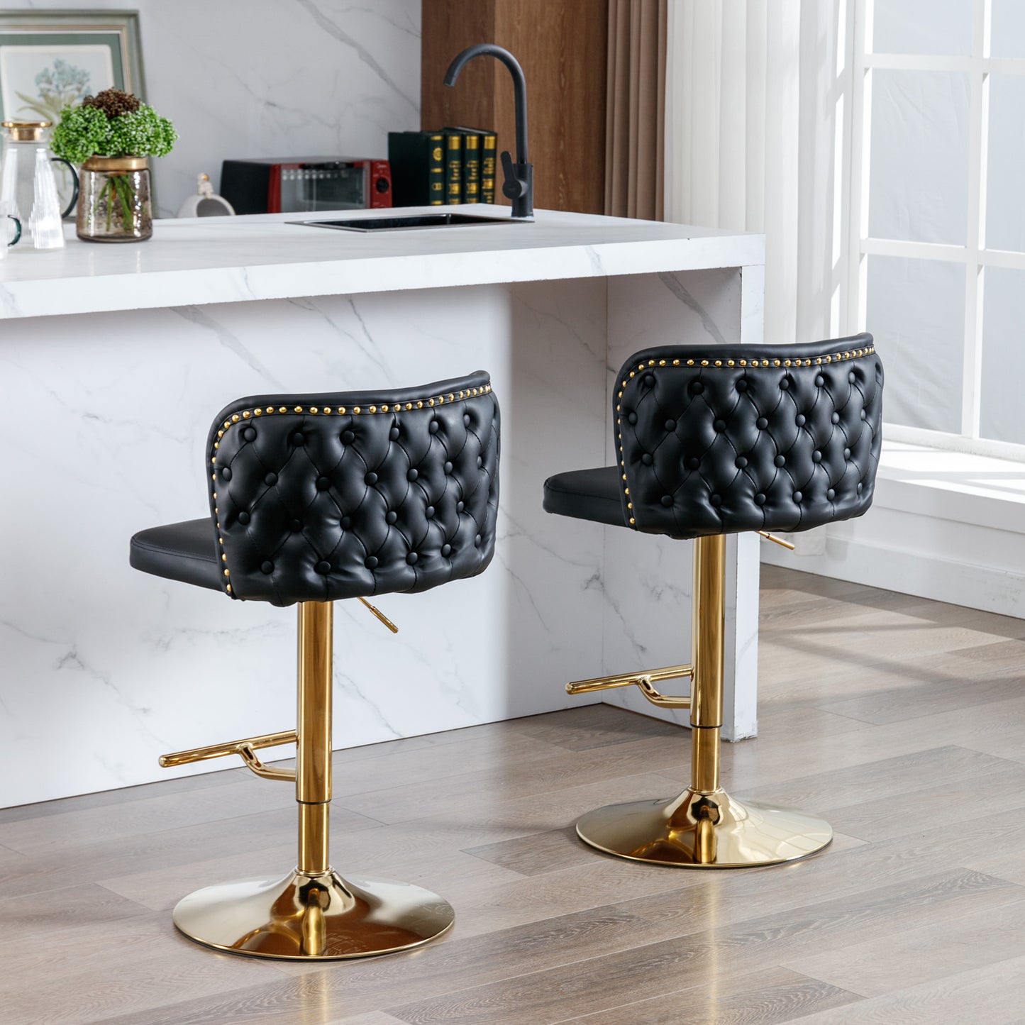 Tufted Swivel Barstools - Black  Set of 2