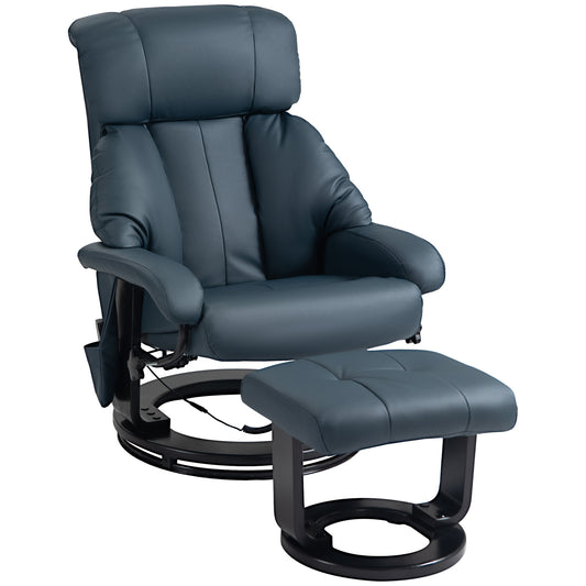 Harvey 360° Swivel Massage Recliner Chair with Ottoman - Blue